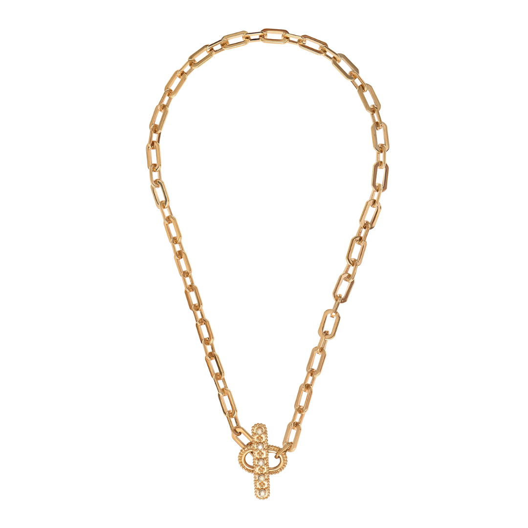 Farah Beautiful metal and Prestige crystal chain necklace in Gold-plated