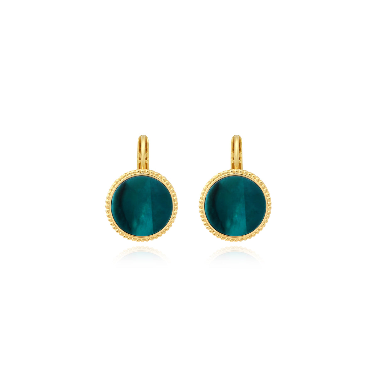 Ashanti Round Sleeper Earrings In Mother-Of-Pearl – Green Turquoise