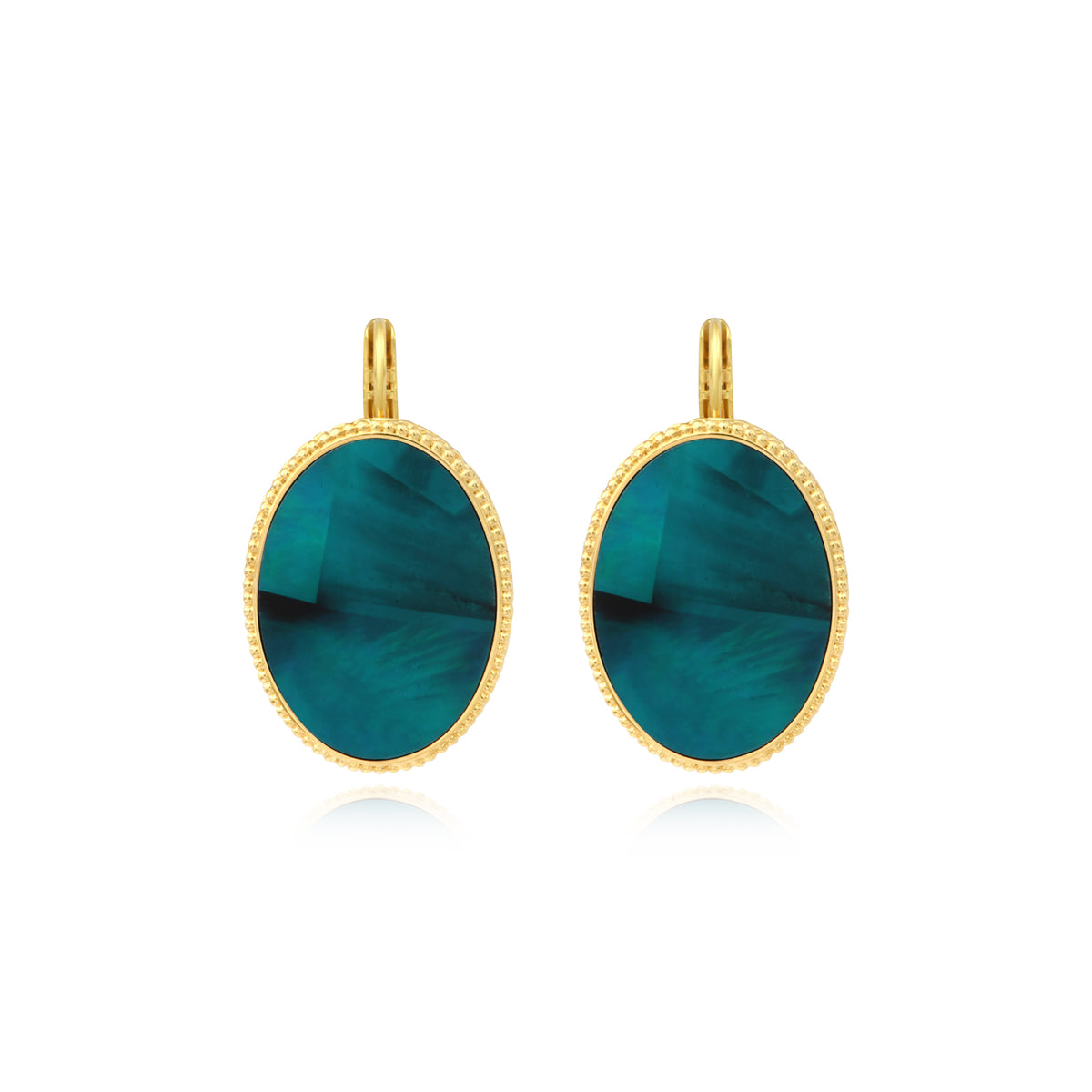 Ashanti Oval Sleeper Earrings In Mother-Of-Pearl – Green Turquoise