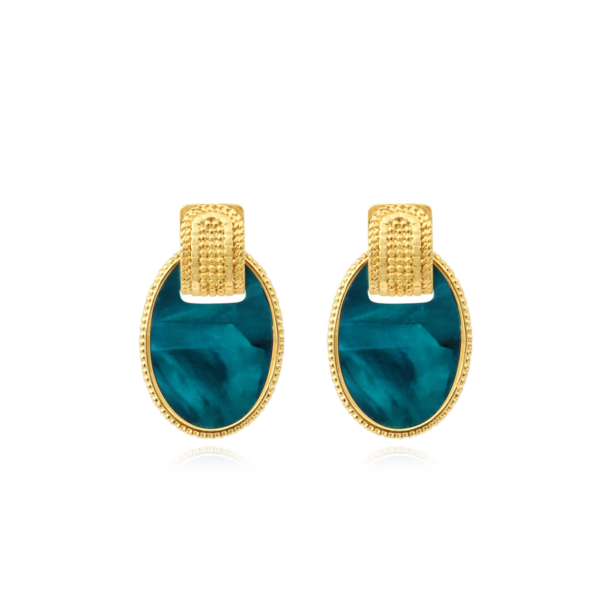 Ashanti Stud Earrings In Oval Mother-Of-Pearl & Metal – Green Turquoise