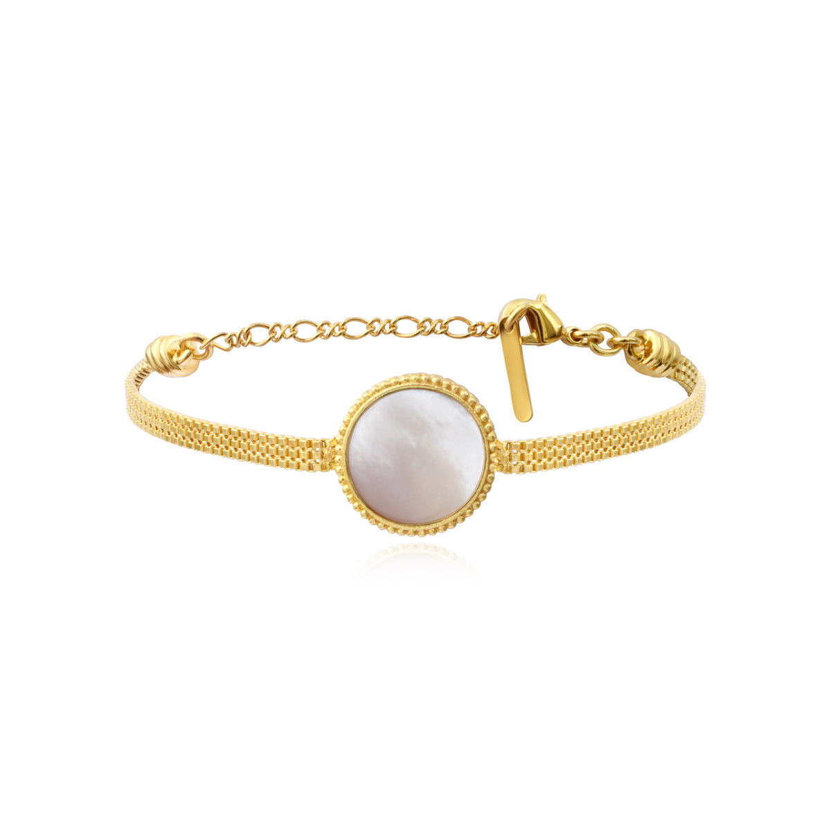 Ashanti Bracelet In Round Mother-Of-Pearl & Flat Chain – White