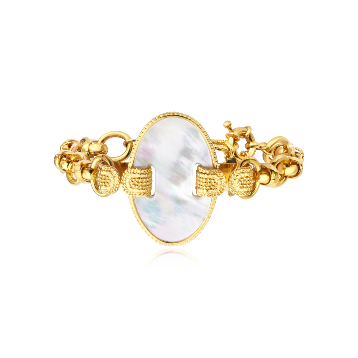 Ashanti Bracelet In Link Chain & Oval Mother-Of-Pearl – White