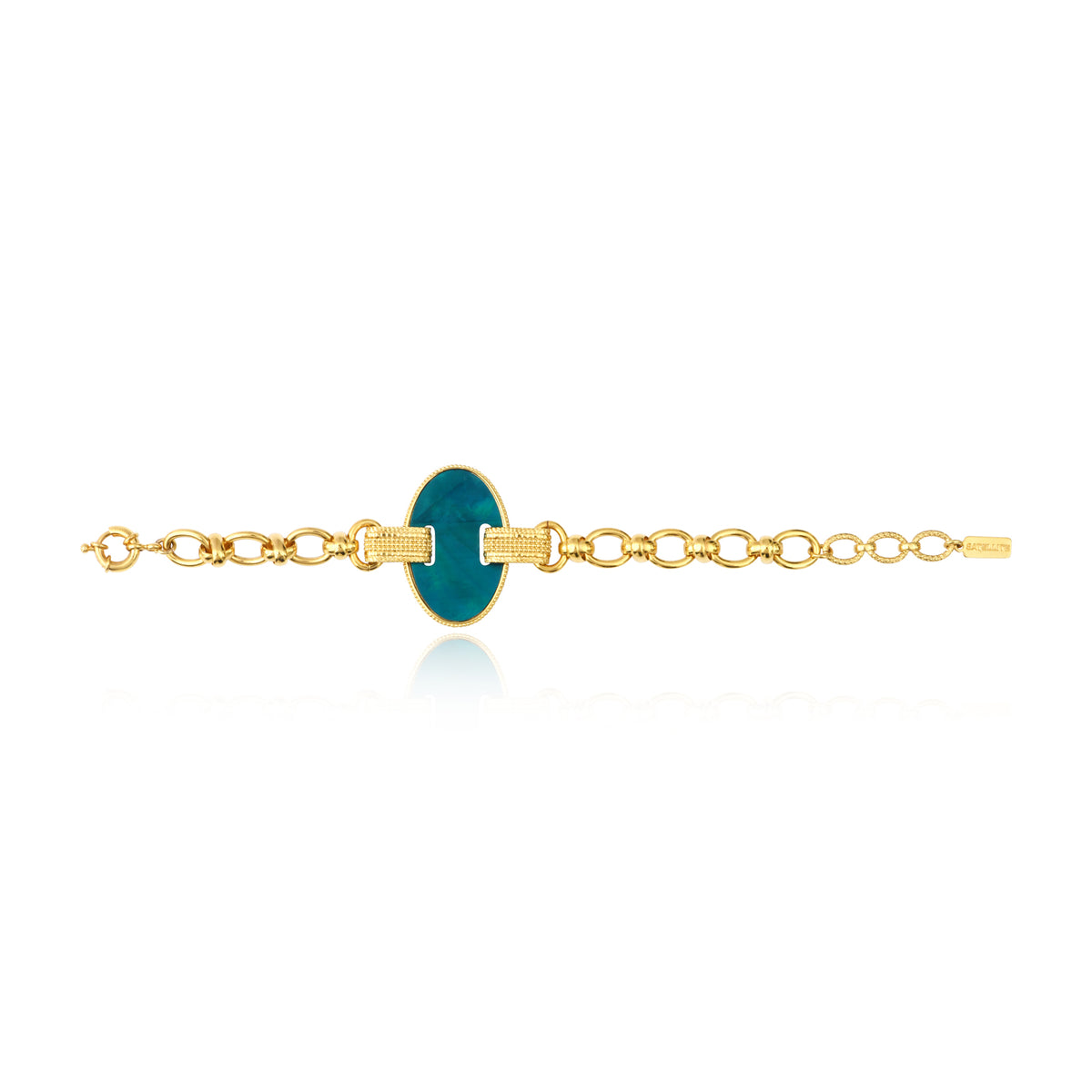 Ashanti Bracelet In Link Chain & Oval Mother-Of-Pearl – Green Turquoise