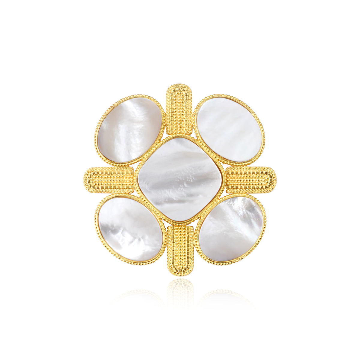 Ashanti Brooch In Metal & Mother-Of-Pearl – White