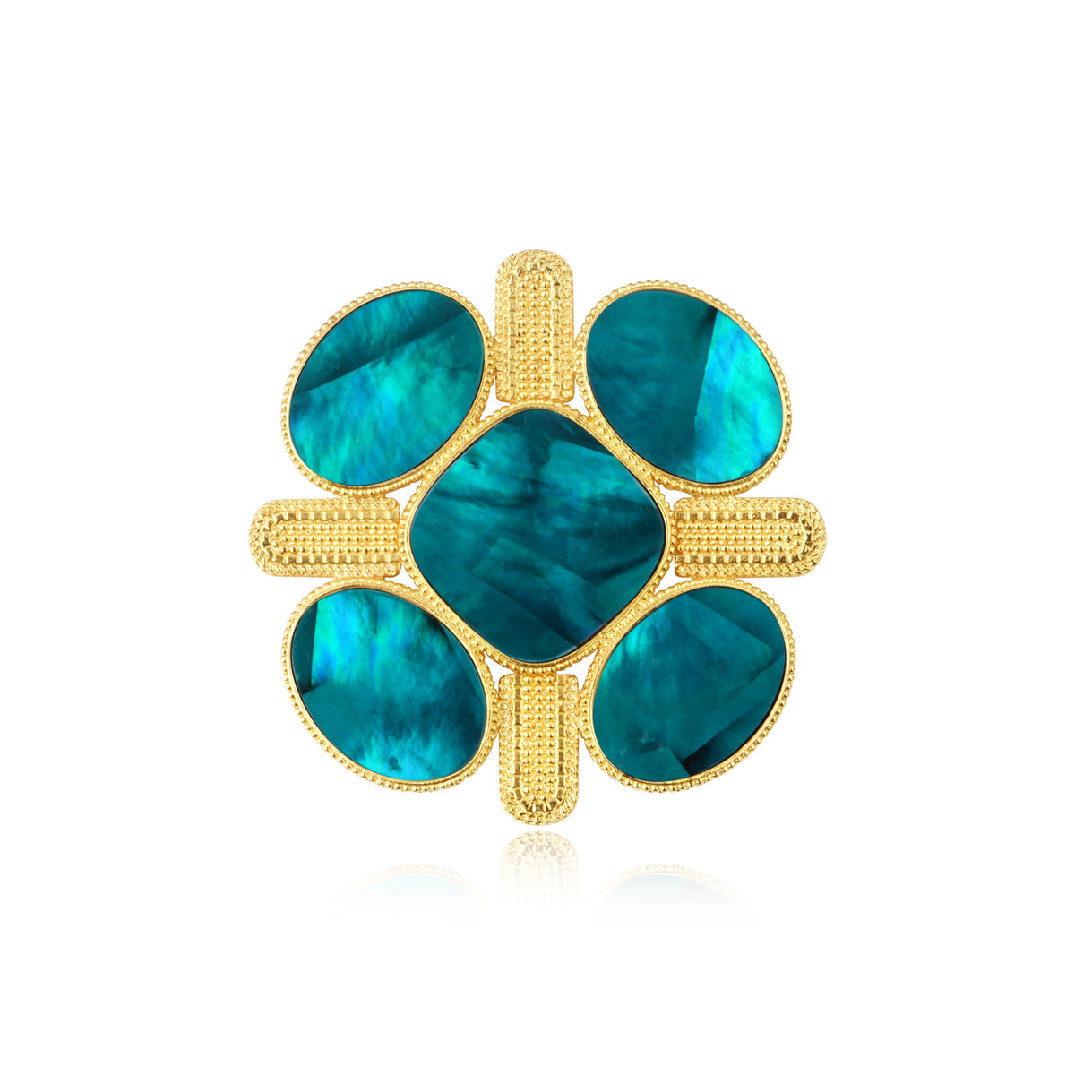 Ashanti Brooch In Metal & Mother-Of-Pearl – Green Turquoise