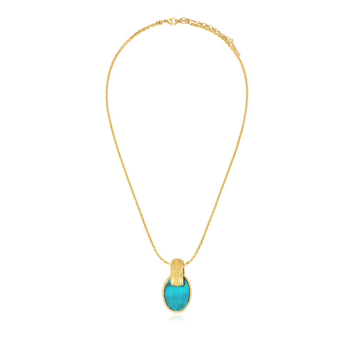 Ashanti Necklace In Braided Chain & Oval Mother-Of-Pearl – Green Turquoise