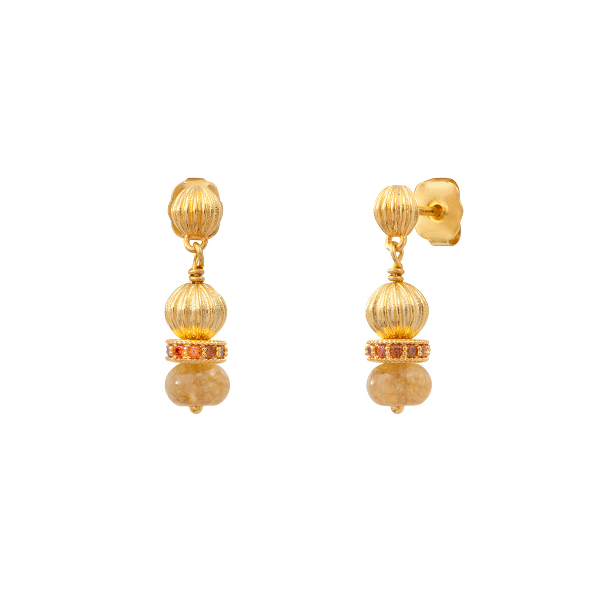 Avola Small Drop Earrings with Stud fastening in Orange
