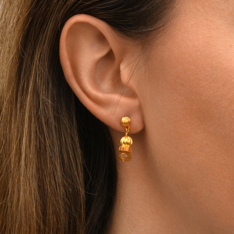 Avola Small Drop Earrings with Stud fastening in Orange