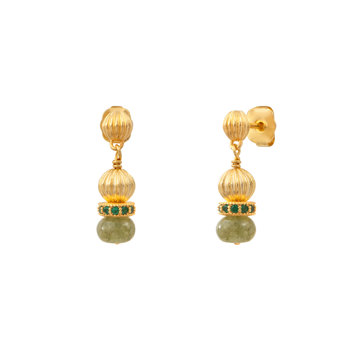 Avola Small Drop Earrings with Stud fastening in Green
