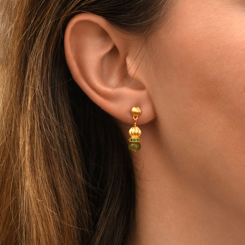 Avola Small Drop Earrings with Stud fastening in Green