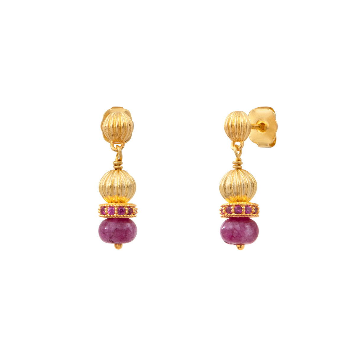 Avola Small Drop Earrings with Stud fastening in Purple