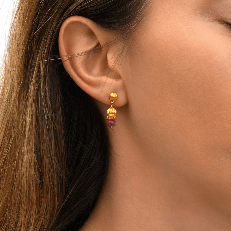 Avola Small Drop Earrings with Stud fastening in Purple
