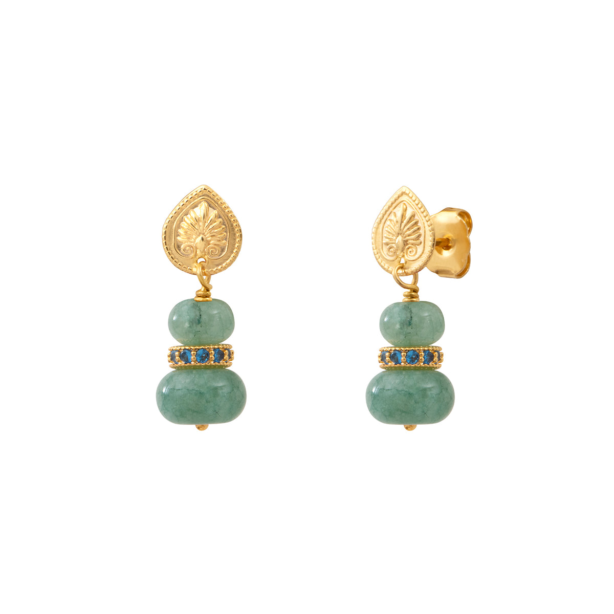 Avola Small Engraved Drop Earrings with Stud fastening in Blue