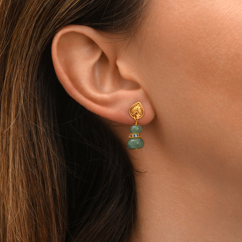 Avola Small Engraved Drop Earrings with Stud fastening in Blue