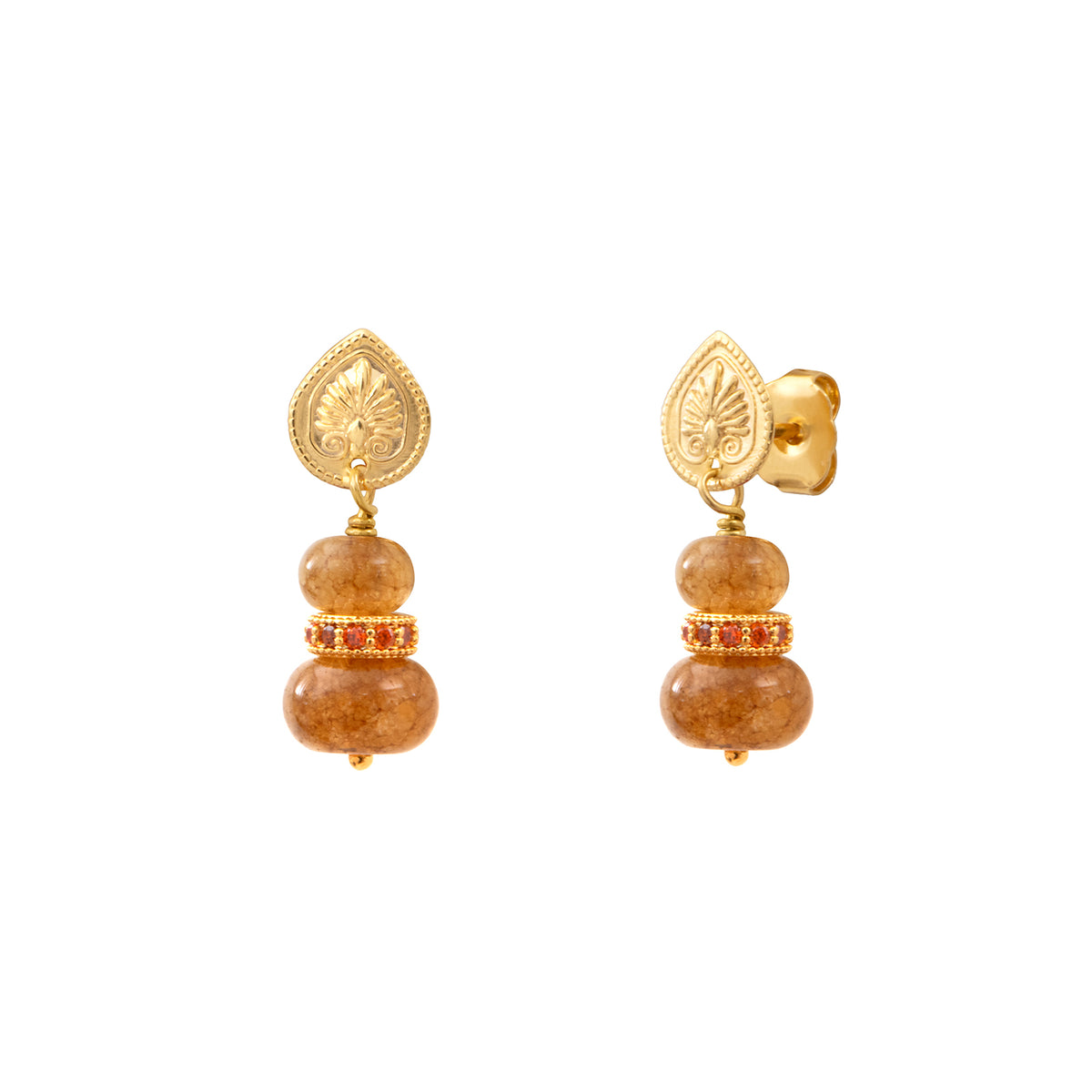 Avola Small Engraved Drop Earrings with Stud fastening in Orange
