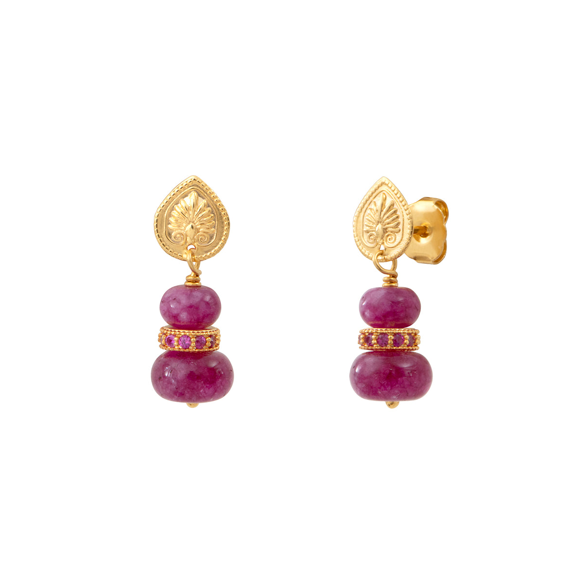 Avola Small Engraved Drop Earrings with Stud fastening in Purple