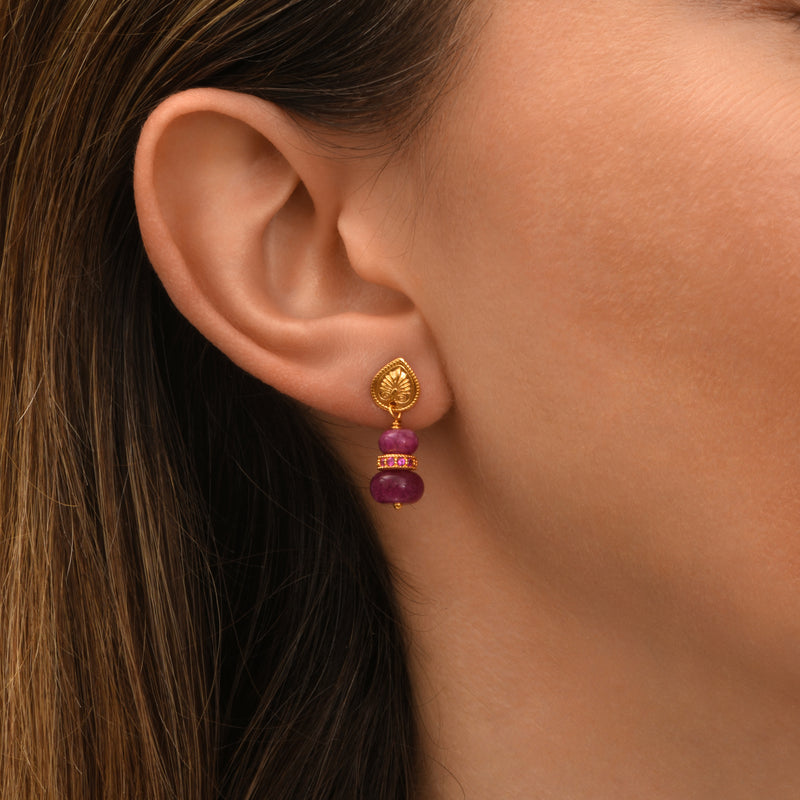 Avola Small Engraved Drop Earrings with Stud fastening in Purple