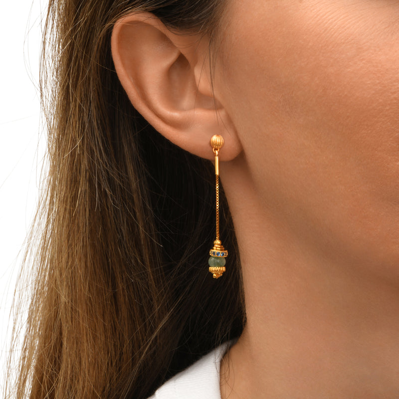 Avola Long Dangly Earring with Stud Fastening in Blue