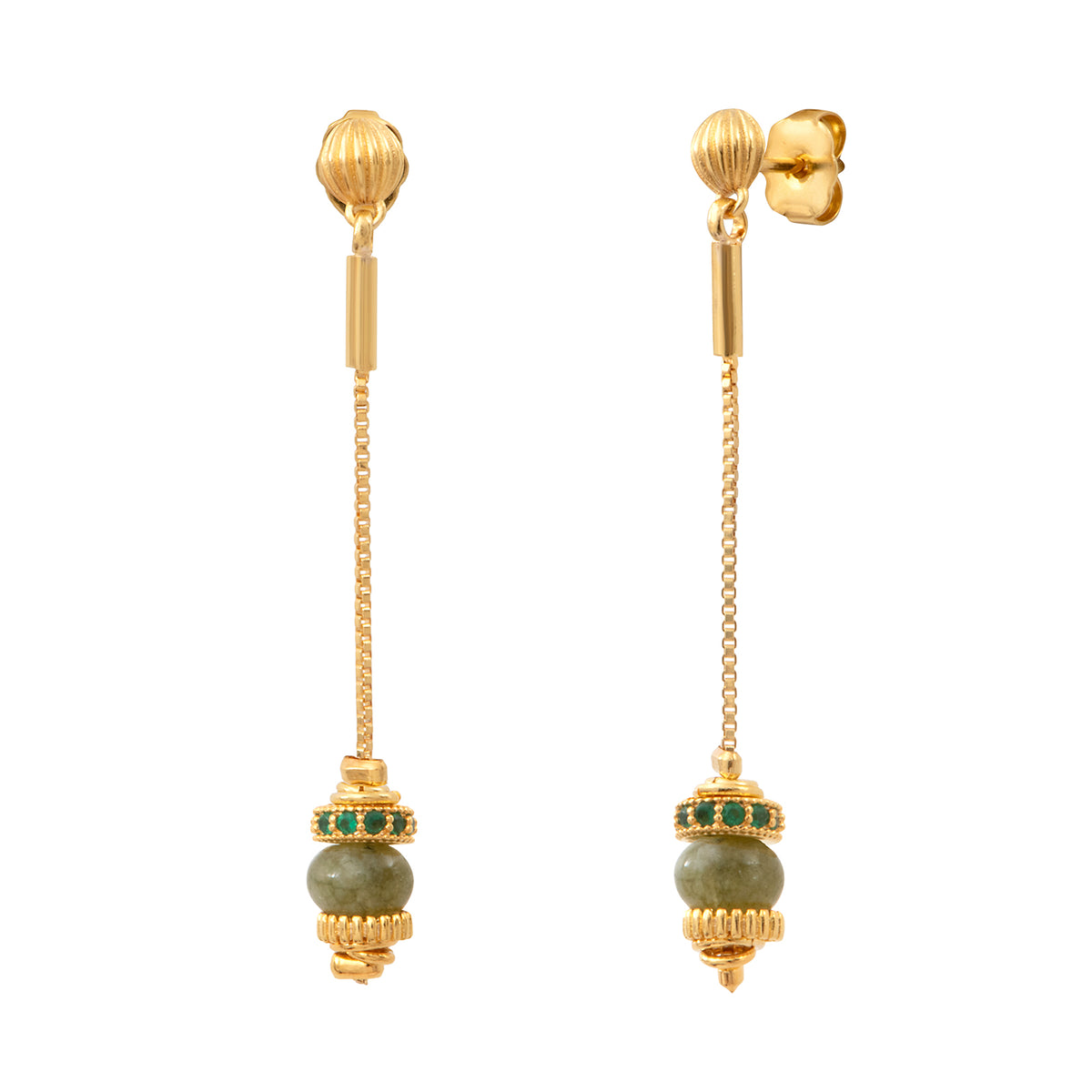 Avola Long Dangly Earring with Stud Fastening in Green