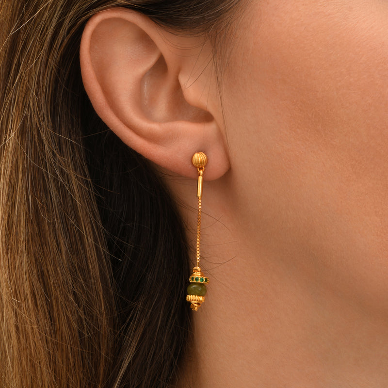 Avola Long Dangly Earring with Stud Fastening in Green