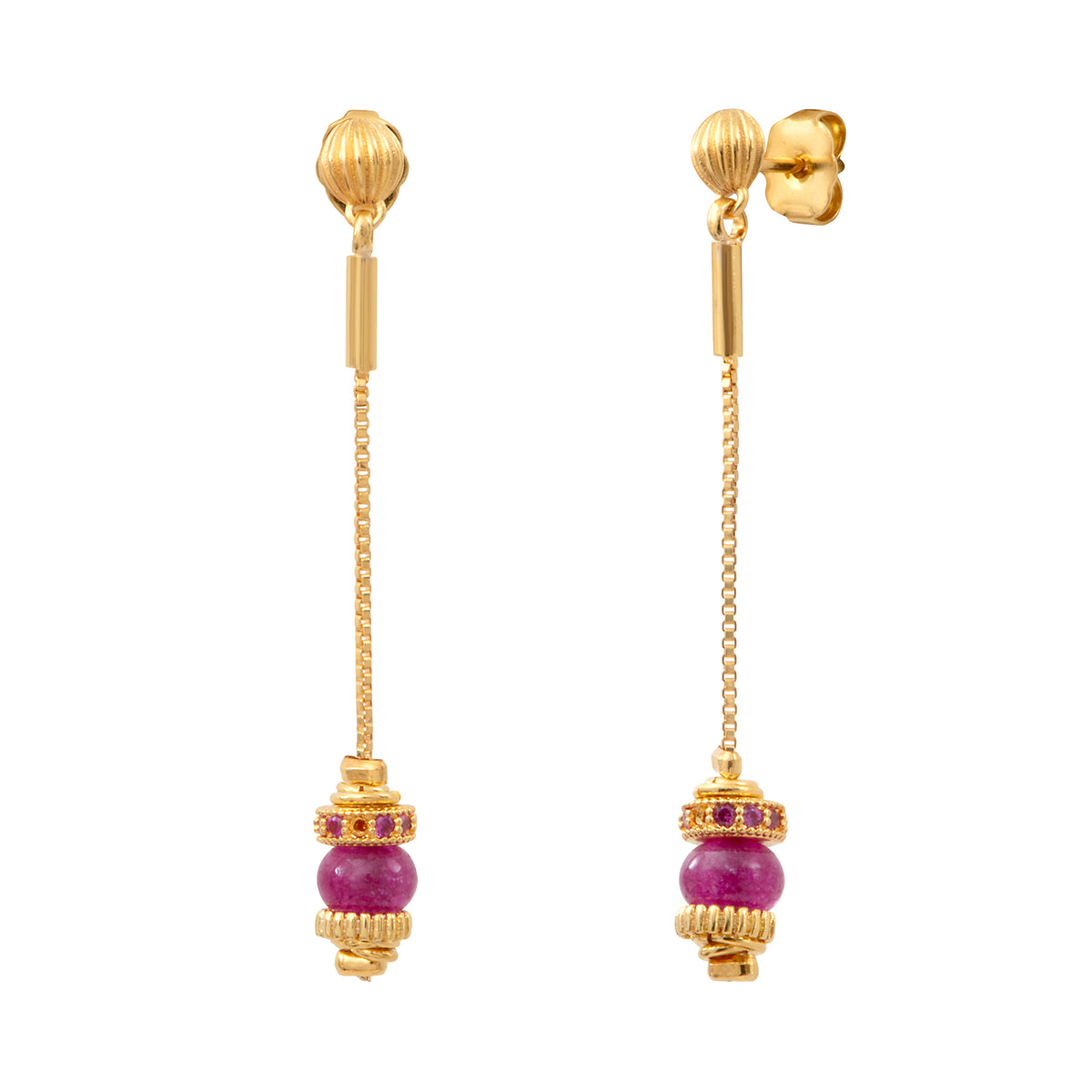 Avola Long Dangly Earring with Stud Fastening in Purple