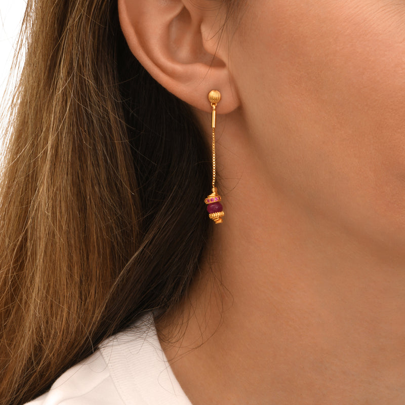 Avola Long Dangly Earring with Stud Fastening in Purple