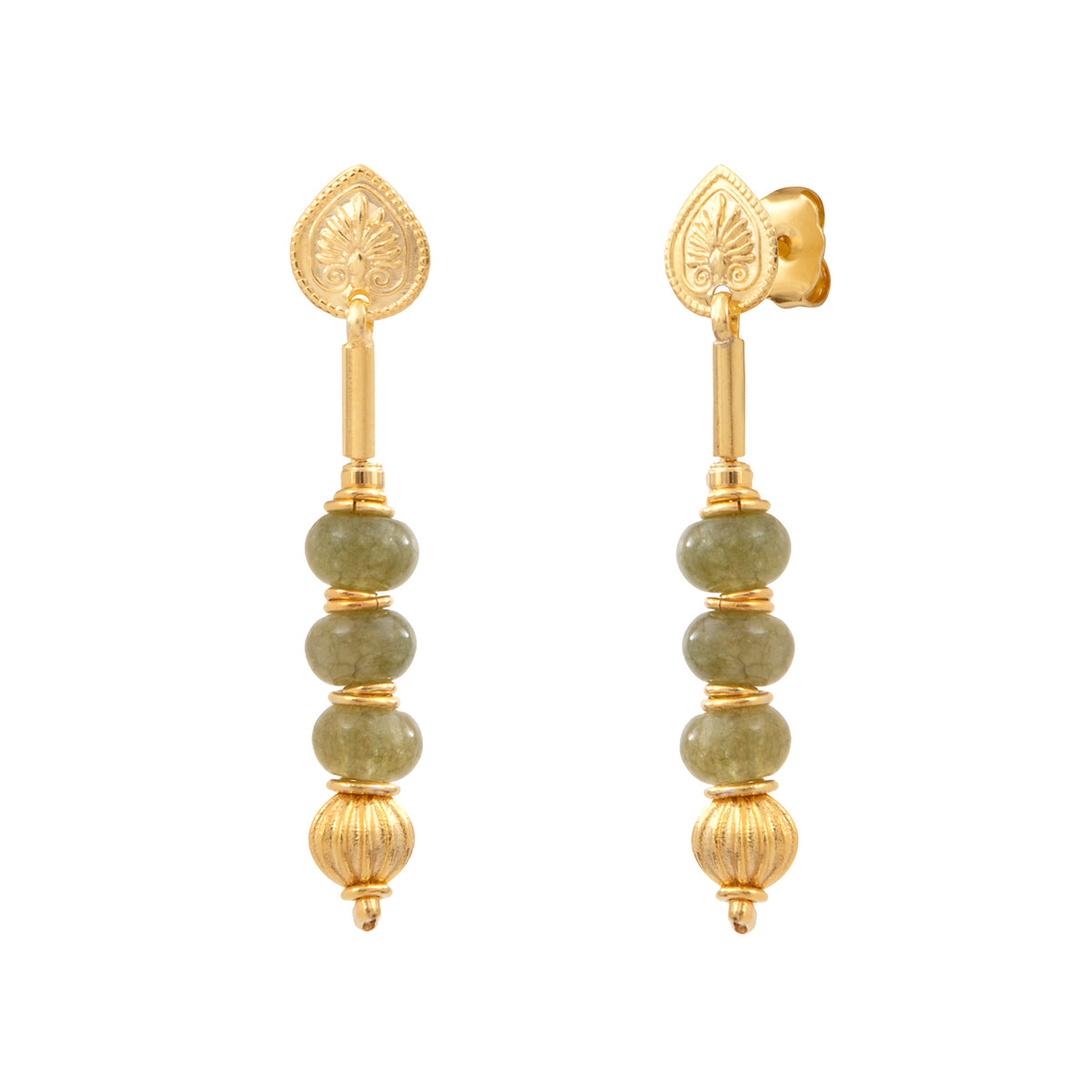 Avola Short Dangly Earring with Stud Fastening in Green