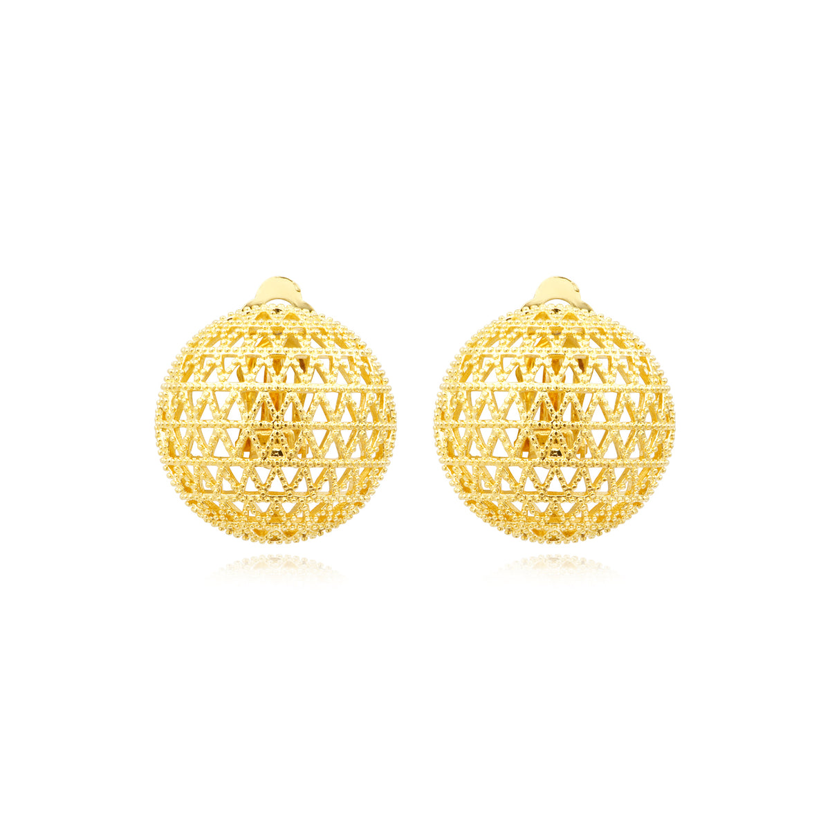 Betty Round Clip Earrings with Chiseled Gold-Plated Metal in Gold