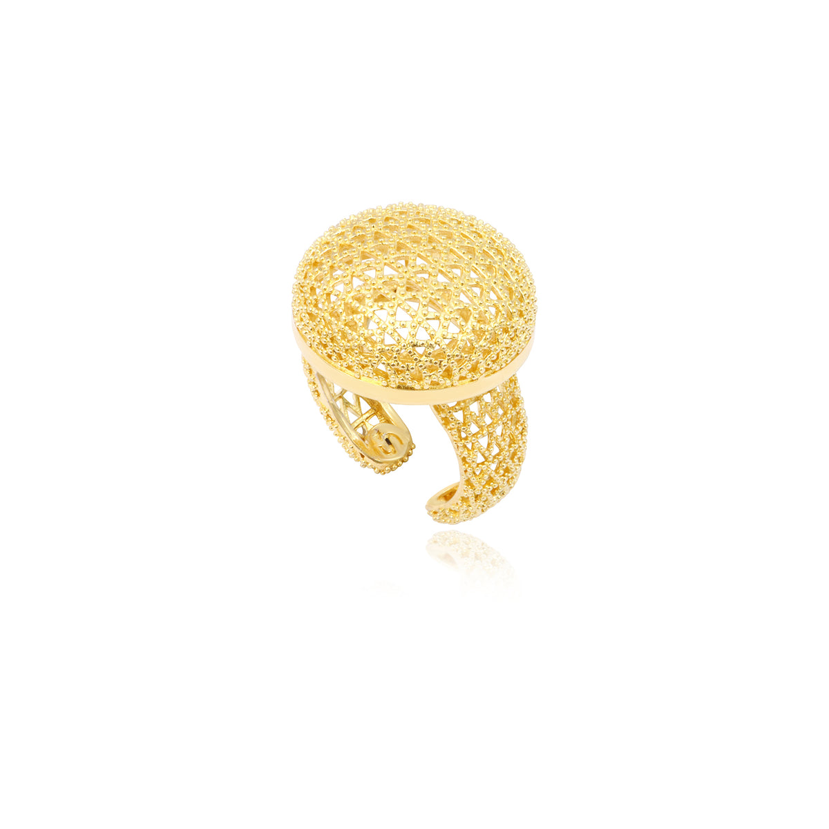 Betty Adjustable Cabochon Ring with Gold-Plated Metal in Gold