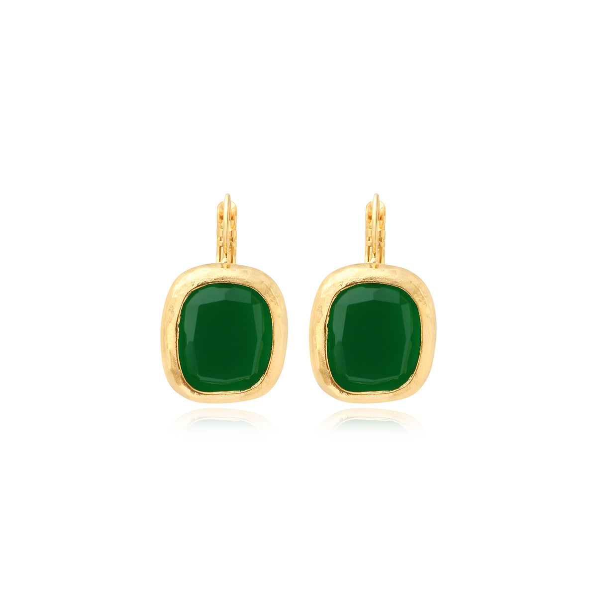 Bysance Sleeper Earrings In Gold-Tone Metal With Rectangular Cabochon – Green