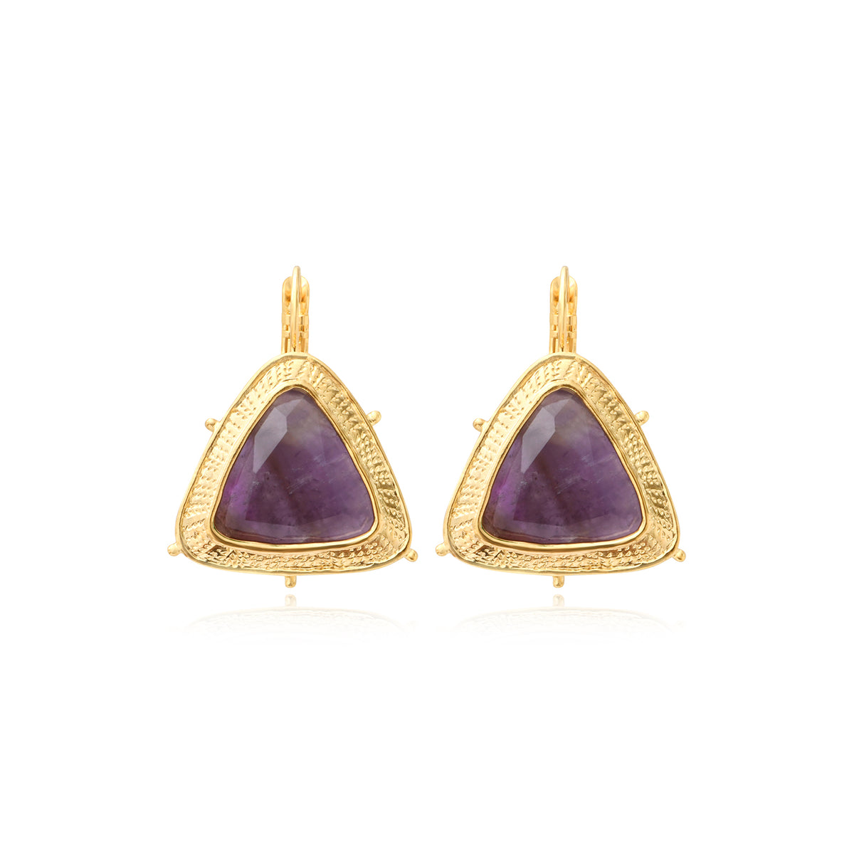 Bysance Sleeper Earrings In Gold-Tone Metal With Triangular Amethyst – Violet