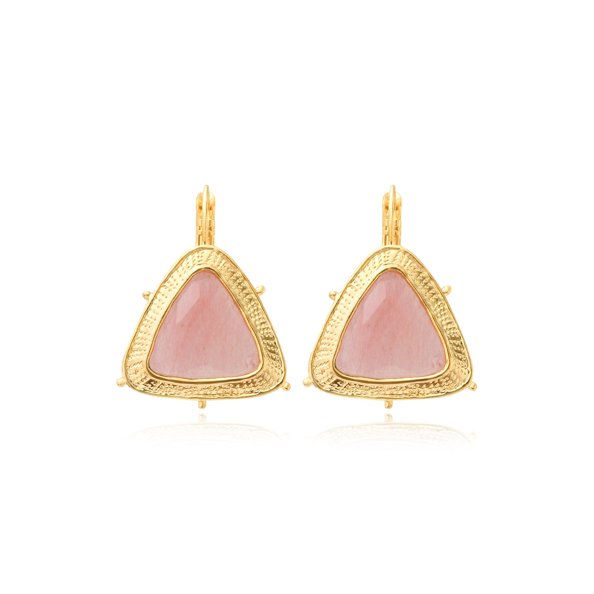 Bysance Sleeper Earrings In Gold-Tone Metal With Triangular Cabochon – Pink