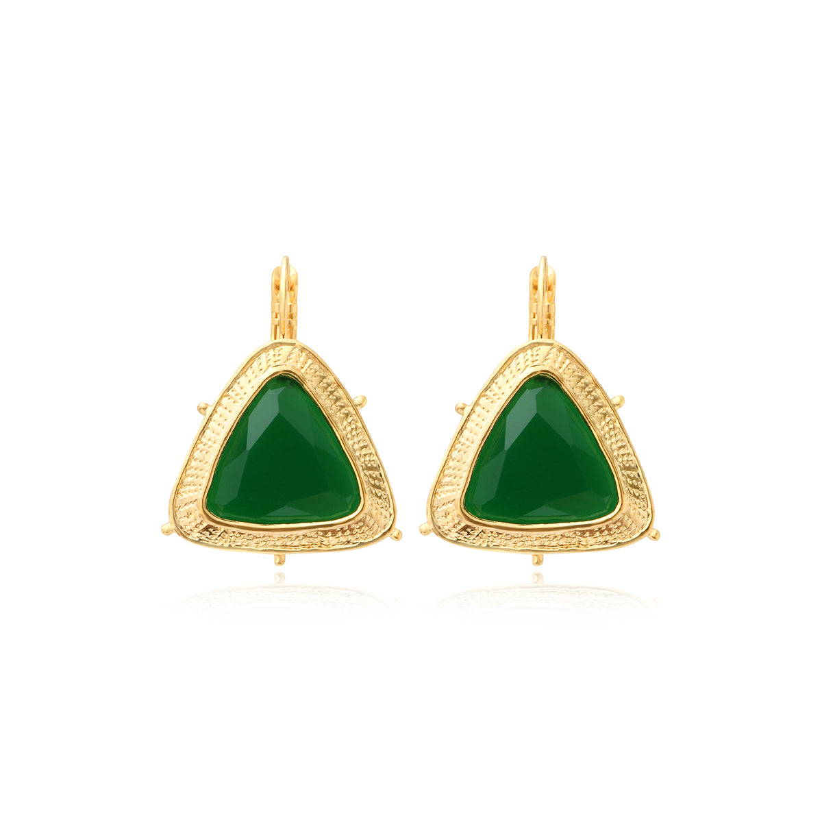 Bysance Sleeper Earrings In Gold-Tone Metal With Triangular Cabochon – Green