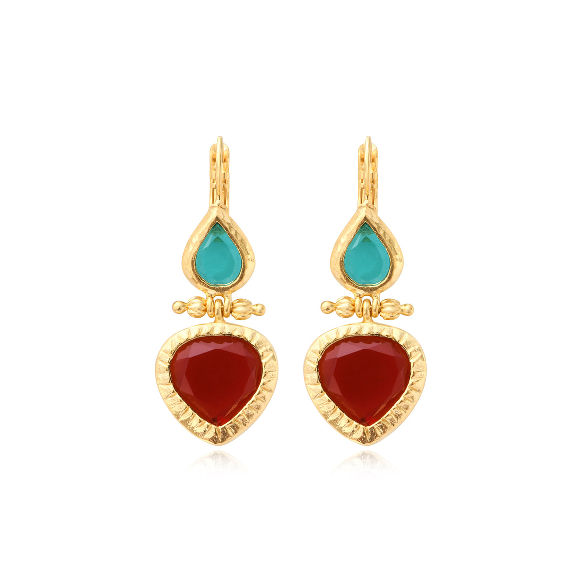 Bysance Sleeper Earrings In Gold-Tone Metal With Teardrop & Pear Cabochons – Multi