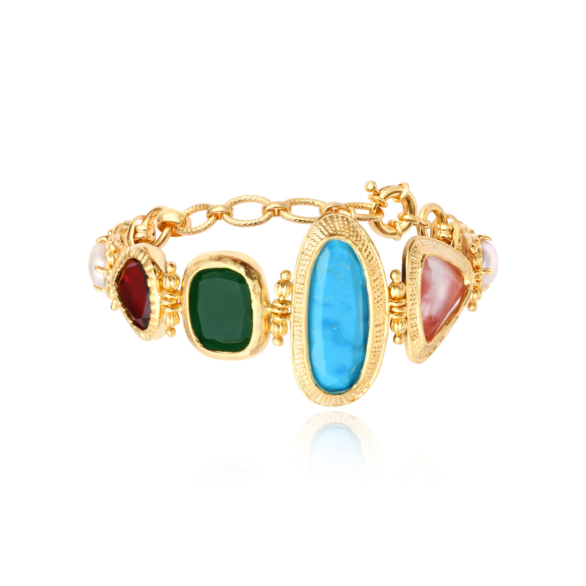 Bysance Bracelet With Multicoloured Cabochons & Freshwater Pearls – Multi