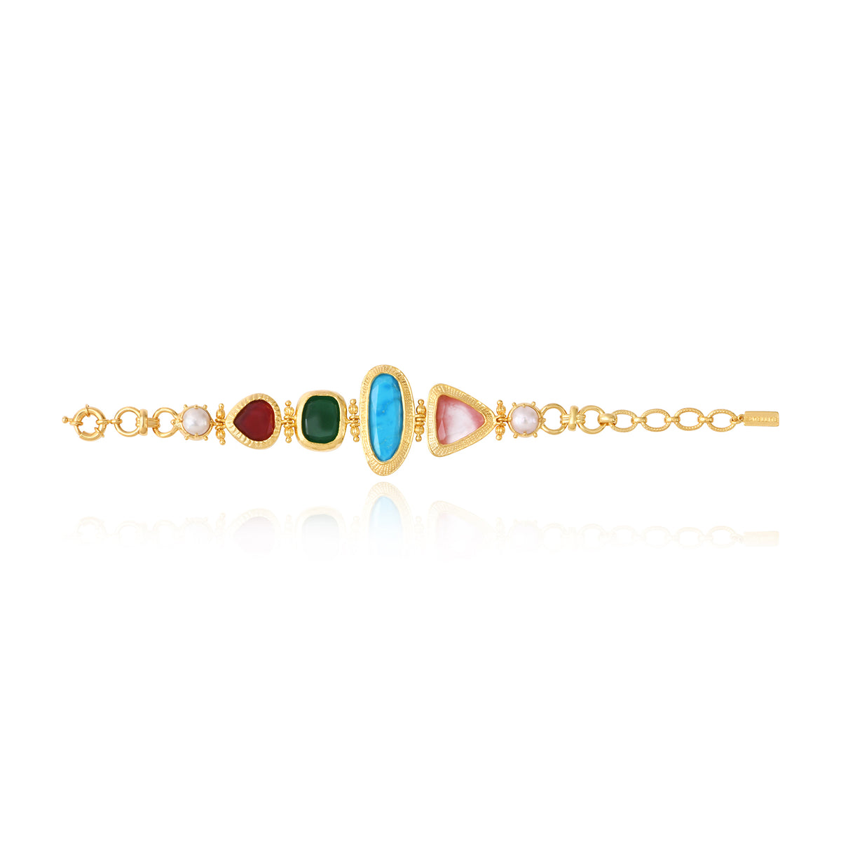 Bysance Bracelet With Multicoloured Cabochons & Freshwater Pearls – Multi