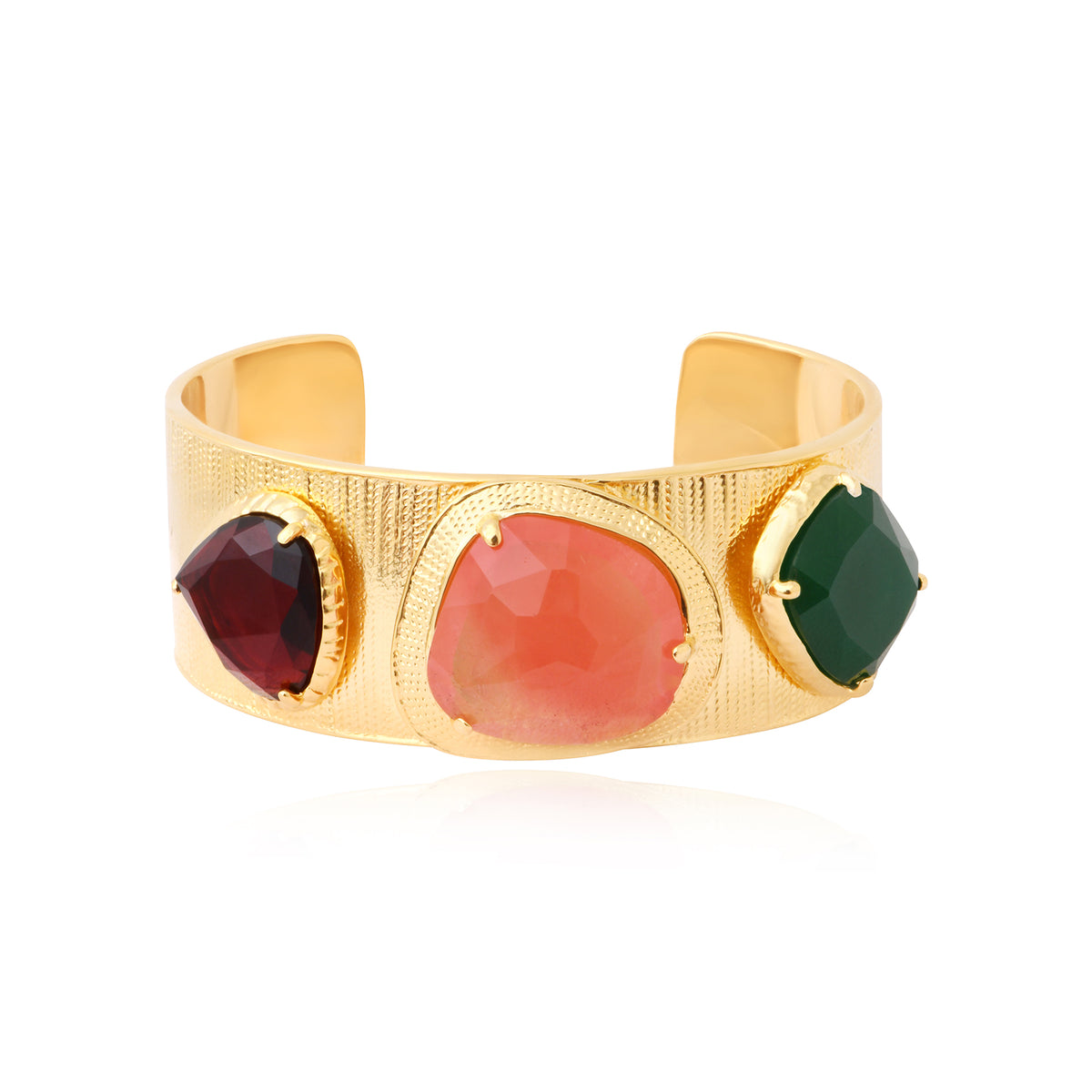 Bysance Adjustable Wide Bangle Bracelet In Gold-Tone Metal With Cabochons – Multi