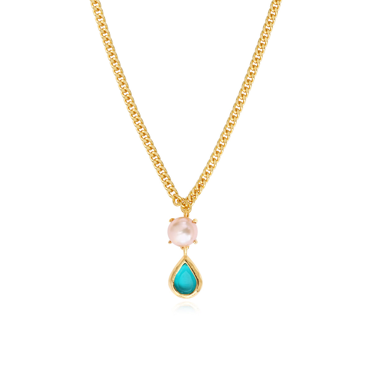 Bysance Necklace In Gold-Tone Metal With Freshwater Pearl & Teardrop Cabochon – Blue