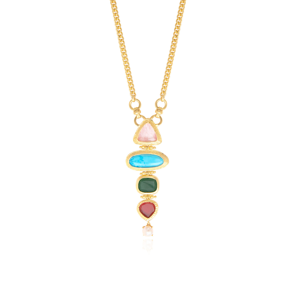 Bysance Long Necklace In Gold-Tone Metal With Articulated Cabochons – Multi