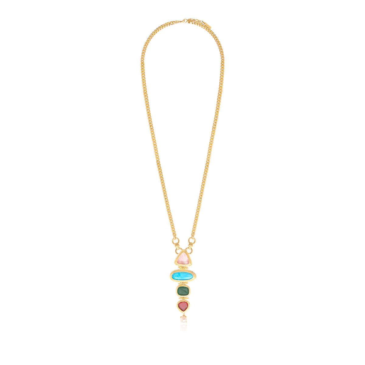 Bysance Long Necklace In Gold-Tone Metal With Articulated Cabochons – Multi