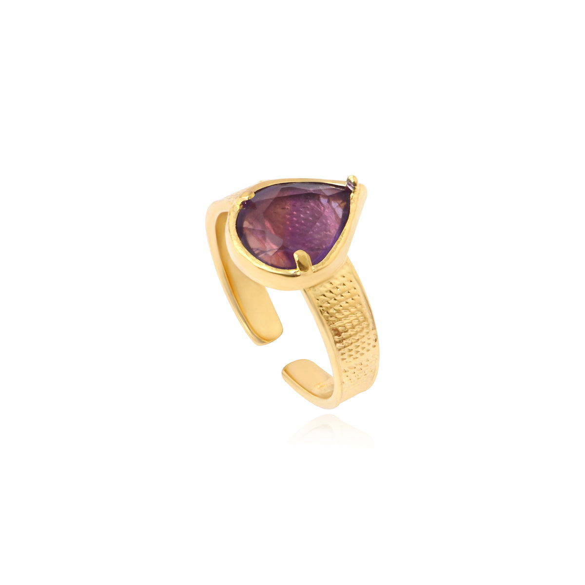 Bysance Adjustable Ring In Gold-Tone Metal With Teardrop Amethyst – Violet