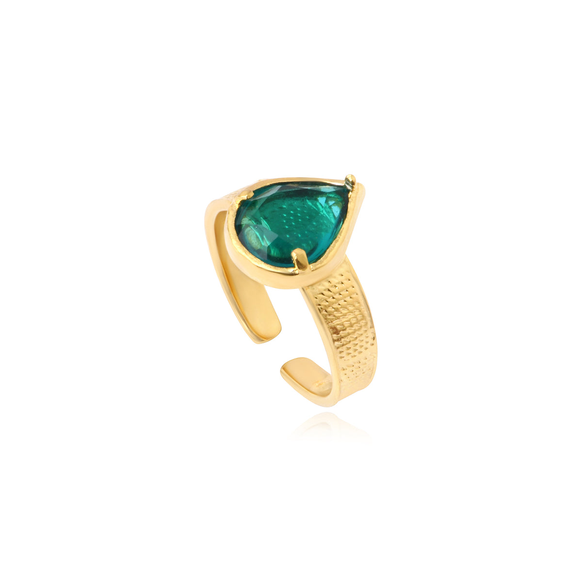 Bysance Adjustable Ring In Gold-Tone Metal With Teardrop Cabochon – Blue