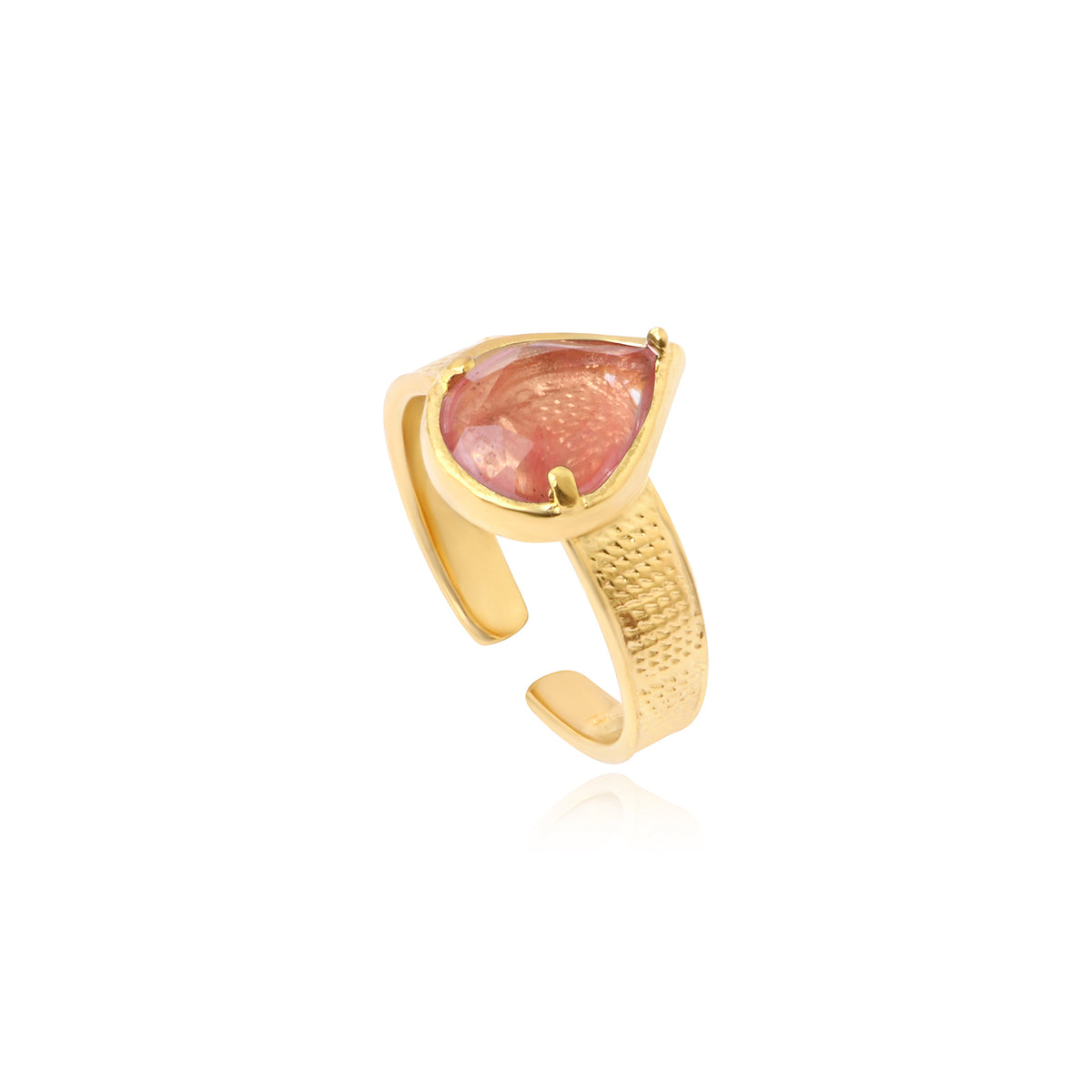 Bysance Adjustable Ring In Gold-Tone Metal With Teardrop Cabochon – Pink
