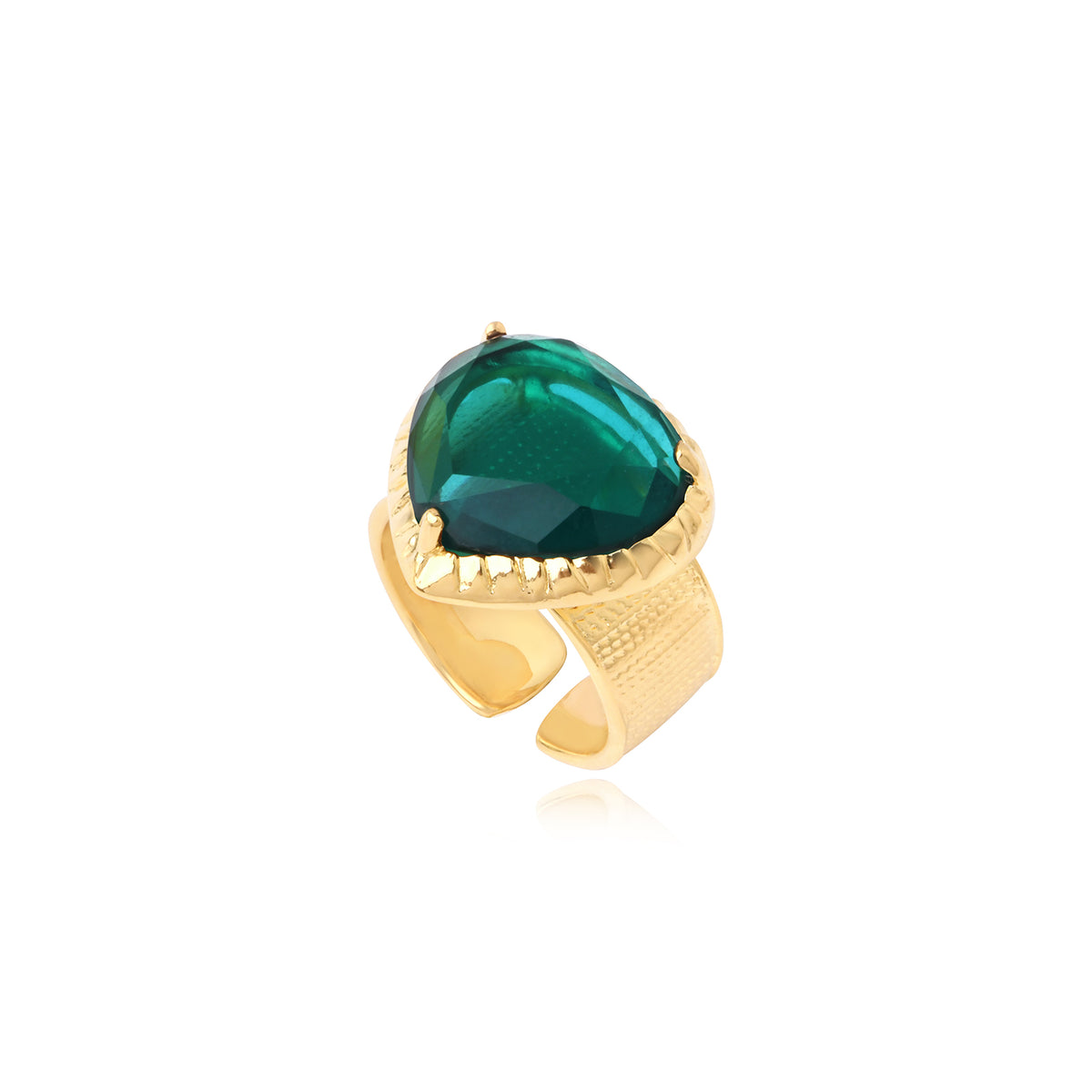 Bysance Adjustable Ring In Gold-Tone Metal With Pear-Shaped Cabochon – Green