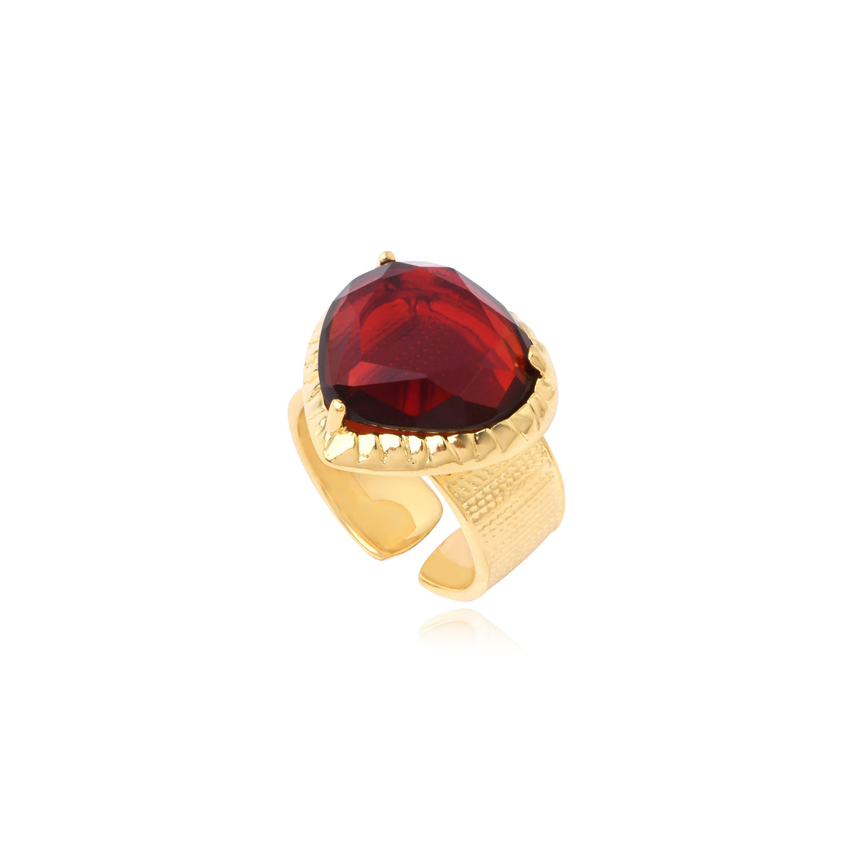 Bysance Adjustable Ring In Gold-Tone Metal With Pear-Shaped Cabochon – Red