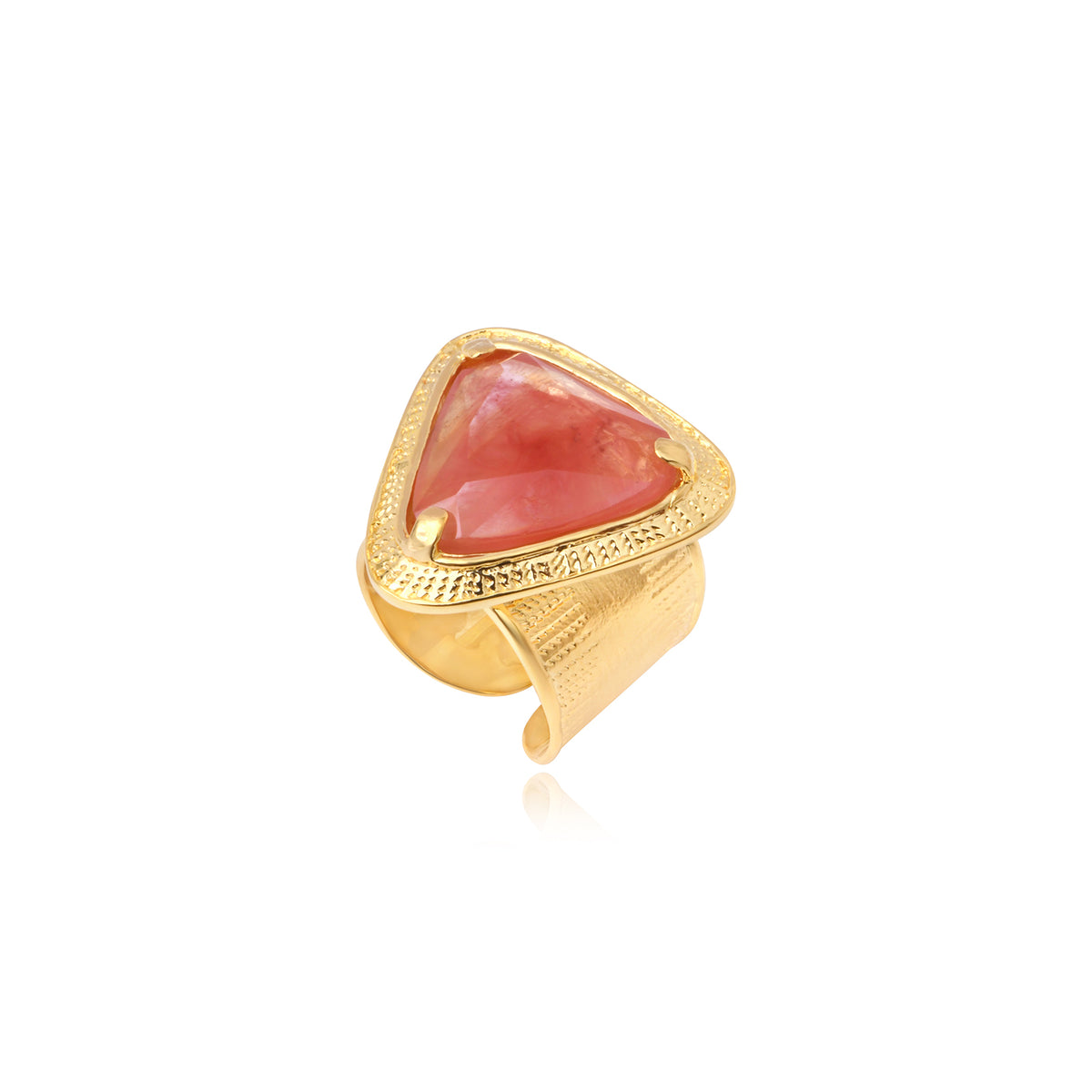 Bysance Wide Adjustable Ring In Gold-Tone Metal With Triangular Cabochon – Pink