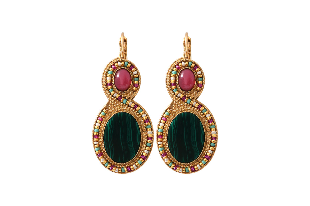 Claudia Sophisticated Hardstone Earrings in Green