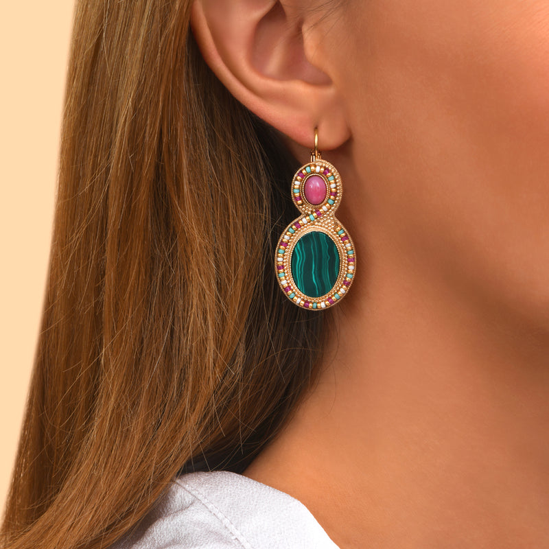 Claudia Sophisticated Hardstone Earrings in Green