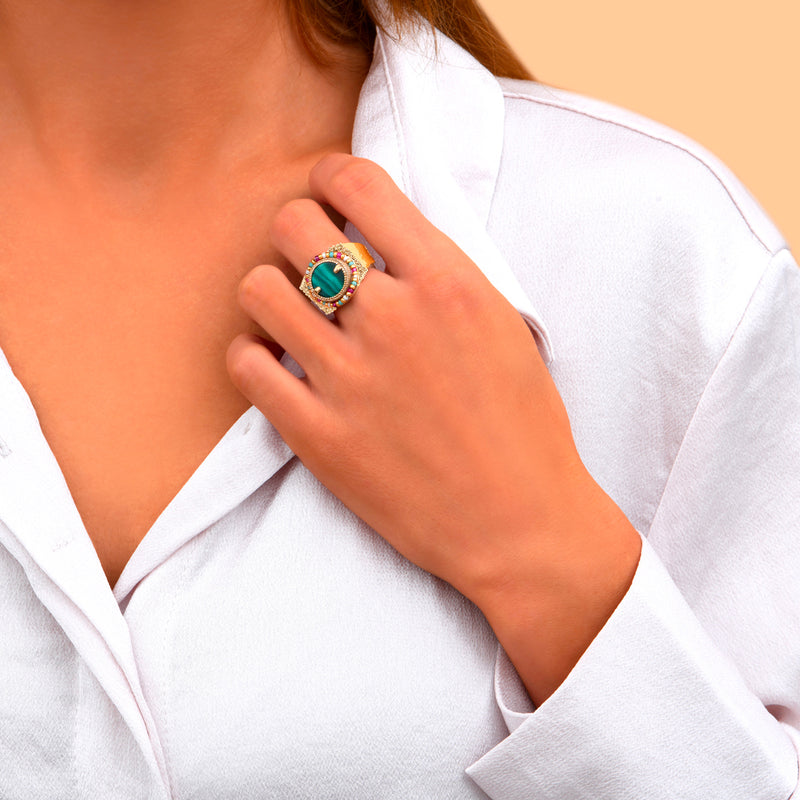 Claudia Reconstituted Malachite Adjustable Ring in Green