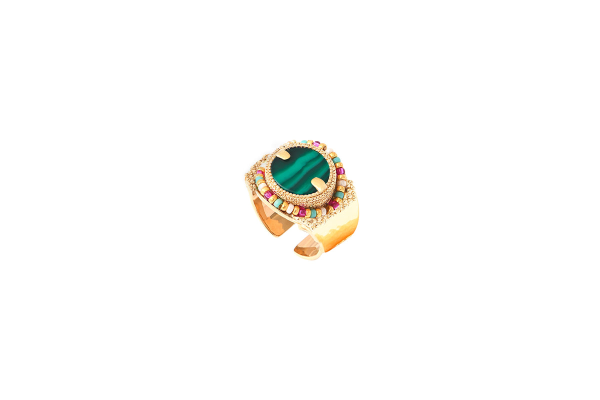 Claudia Reconstituted Malachite Adjustable Ring in Green